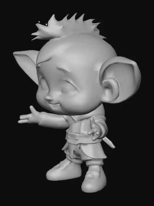 3D model for A cute, tiny humanoid character, low poly style, simple geometric shapes, stylized proportions, large head, small body, flat shaded, minimal details, clean topology, game-ready asset, T-pose, white background.