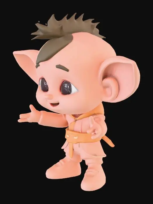 3D model for A cute, tiny humanoid character, low poly style, simple geometric shapes, stylized proportions, large head, small body, flat shaded, minimal details, clean topology, game-ready asset, T-pose, white background.