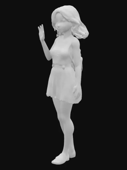 3D model for a Woman raising her right hand and waving, 20 years old, during sights eeing , 4k , highly detailed,ultra realstic