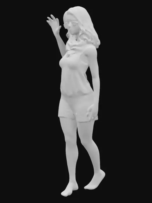 3D model for a Woman raising her right hand and waving, 20 years old, during sights eeing , 4k , highly detailed,ultra realstic