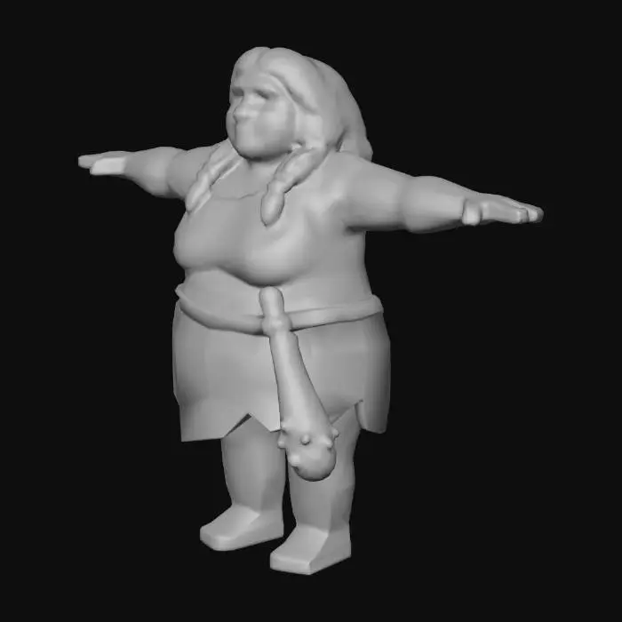 3D model for mağara kadını dev şişman low poly style arka plan beyaz tam boy karakter