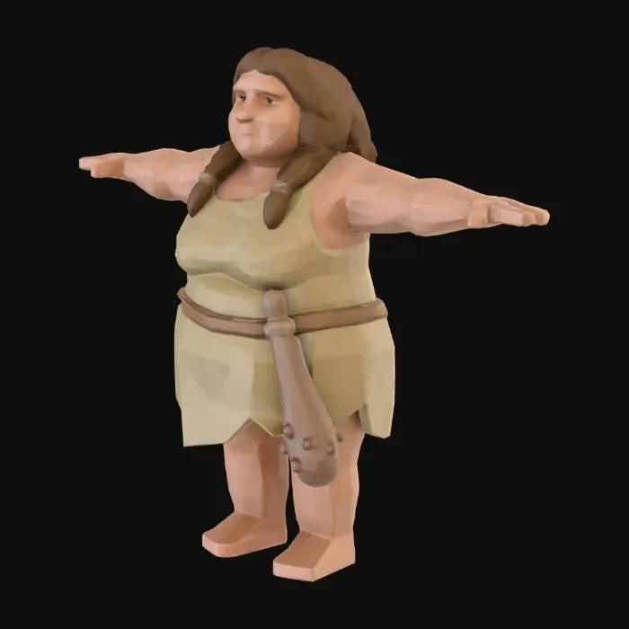 3D model for mağara kadını dev şişman low poly style arka plan beyaz tam boy karakter