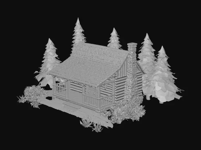 3D model for basic wooden lakeside house