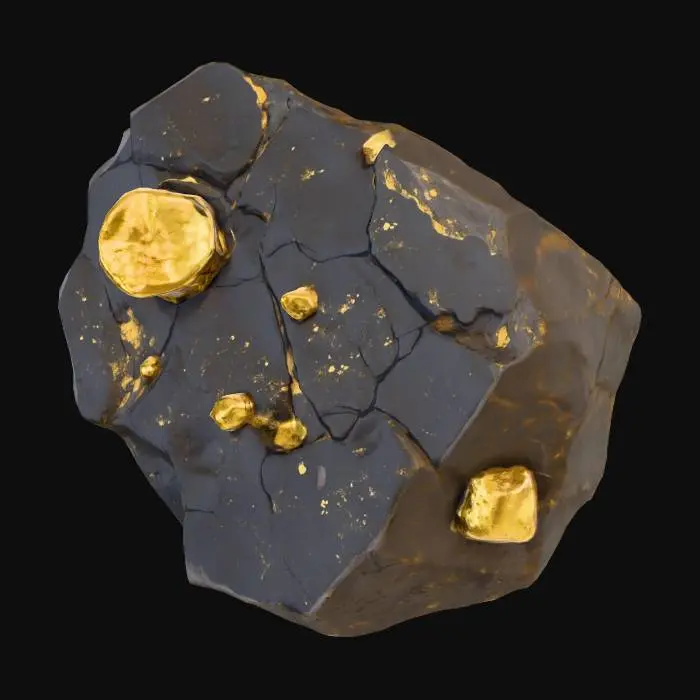 3D model for a mining rock with gold