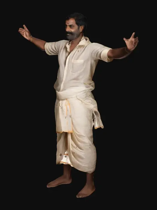 3D model for An T pose with Silhouette of a South Indian farmer in Shirt and Dhoti