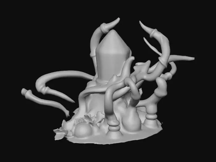 3D model for 마법 기계 장치 → 크리스탈 코어 + 파이프, 빛나는 심장부