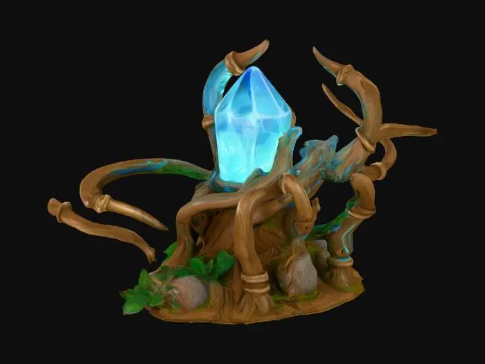 3D model for 마법 기계 장치 → 크리스탈 코어 + 파이프, 빛나는 심장부