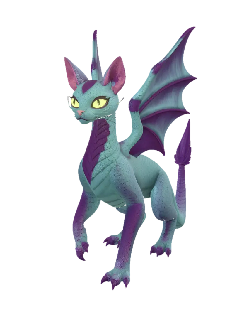 can we make a chimera with a cat face, dragon wings, with a tail that has a… - Dragonwings 3D model, vytvořený pomocí AI