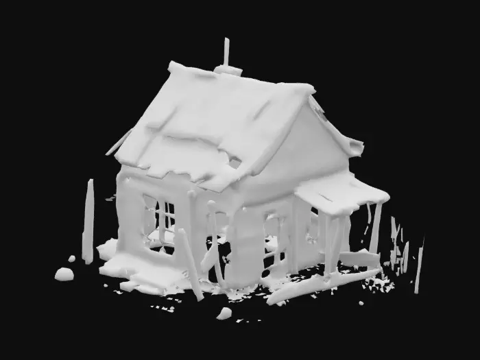 3D model for A small, stylised house that’s not very strong and has a post apocalyptic vibe to it. It should look like it’s in an animation movie(No floor or ground needed, just the house)