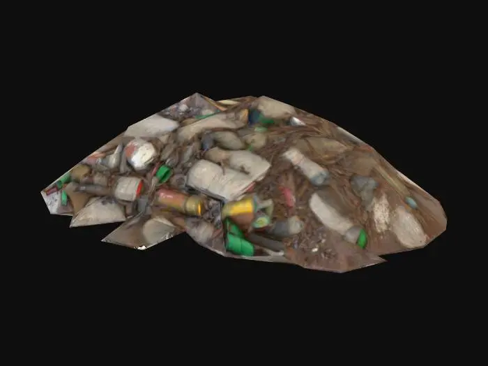 3D model for 80's apocalypse movie style, simplistic  low poly heap of garbage
