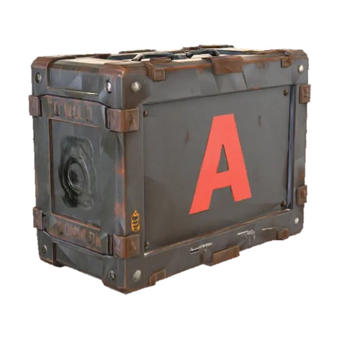 a ammunition crate in the style of a retro shooter game like duke nukem or doom model 3D, wygenerowany przez AI