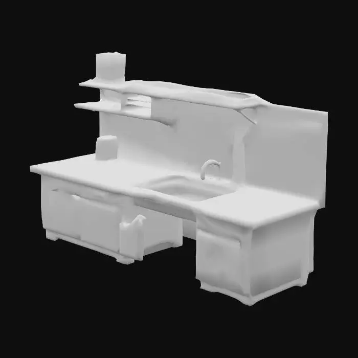 3D model for a ragged damaged kitchen counter