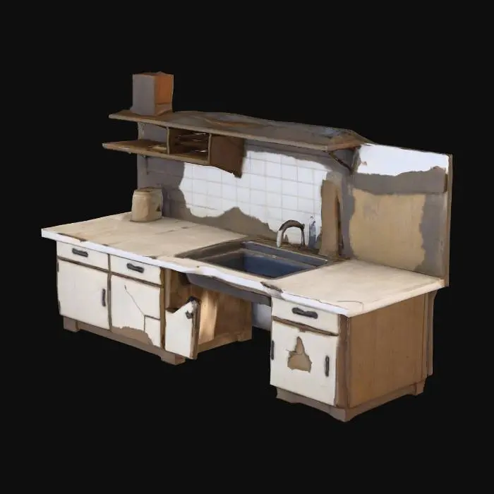 3D model for a ragged damaged kitchen counter