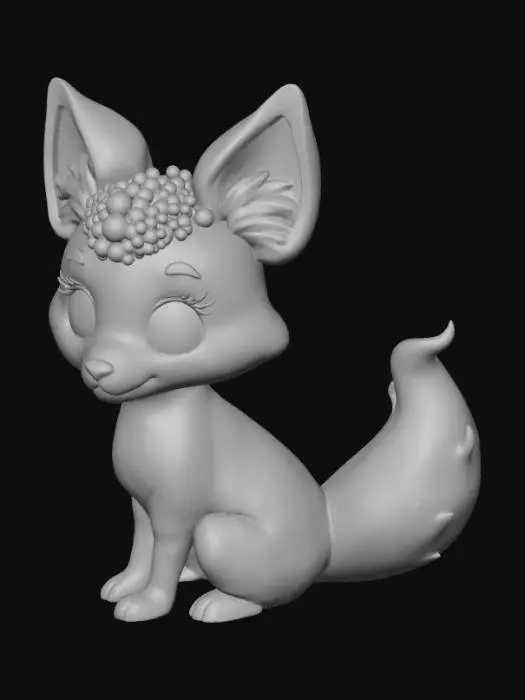 3D model for Fuchs mit Flammen am Fuchsschwanz, magisches Wesen, mit einer Krone aus roten und gelben Perlen