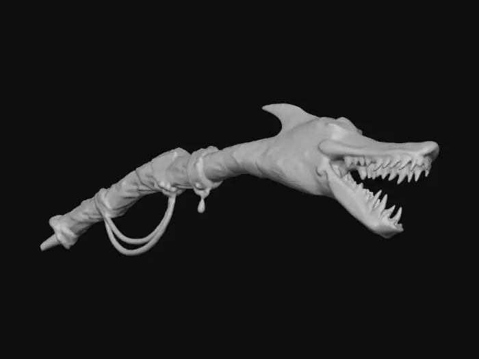 3D model for a whip that has shark teeth on it as hooks