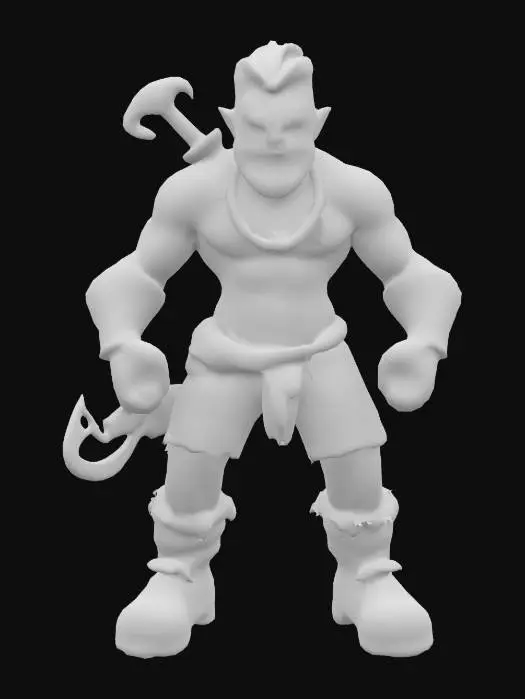 3D model for Generate a mid-sized, cartoonish mini-boss brute with exaggerated muscles, scars, or weapons for a roguelite game. Could resemble an inspired from greek or other mythos creatures,. Distinct personality . Keep the style light-hearted and stylized.