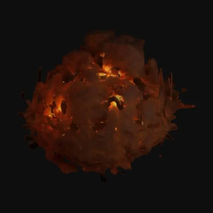 3D model for Create a dynamic, fiery meteor fireball that streaks through the sky with intense heat and glowing orange, red, and yellow hues. The meteor should have a fiery, burning tail trailing behind it, with sparks and embers scattered in its wake. The body of the meteor should be rocky with fiery cracks, giving it an intense, explosive appearance. 