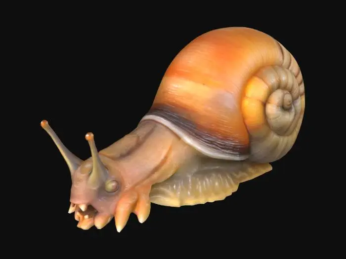 3D model for Snail, whitout shell, but for the slug portion have it made out of human fingers.  Grotesque slimey, have some of the nails peeling off.