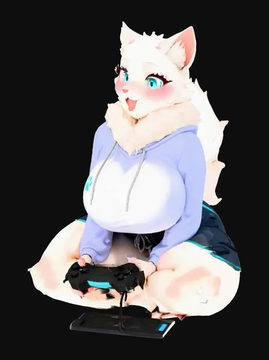 3D model for Gamer Fox Furry in Cozy Room