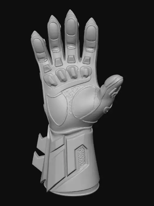 3D model for Generiere mir eine Hand die wie Batmans Handschuh aussieht. Sie soll die hand offen haben, da sie als Headset Halterung dient