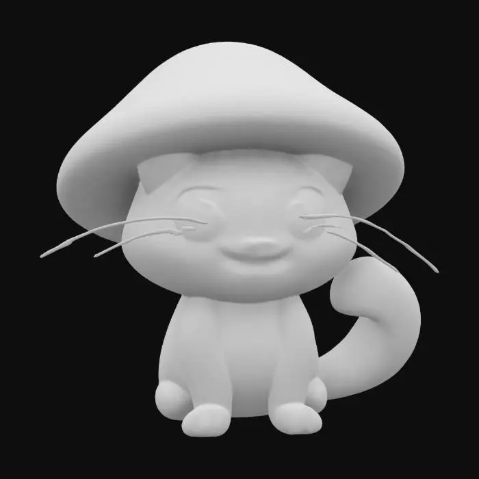 3D model for a calico cat with a red mushroom hat