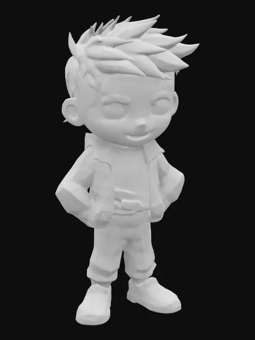 3D model for chibi anime boy with ash blonde mullet haircut and a 2000s fashion style. low-poly style graphics