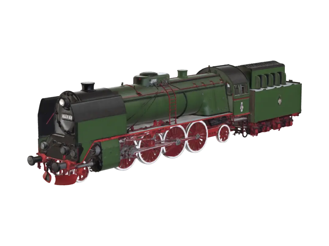 Steam Train on Tracks - Locomotive 3D model, vytvořený pomocí AI