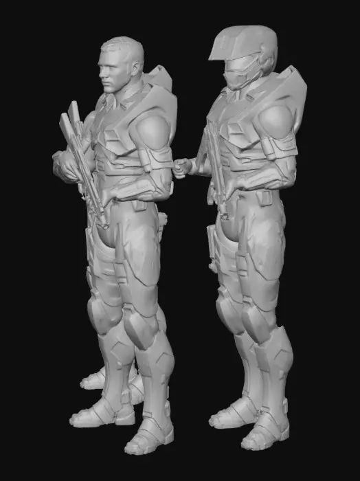 3D model for Unsc halo marines without armor, with guns. 3 marines
