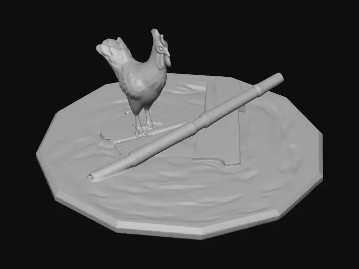 3D model for Rooster on a Bamboo Raft