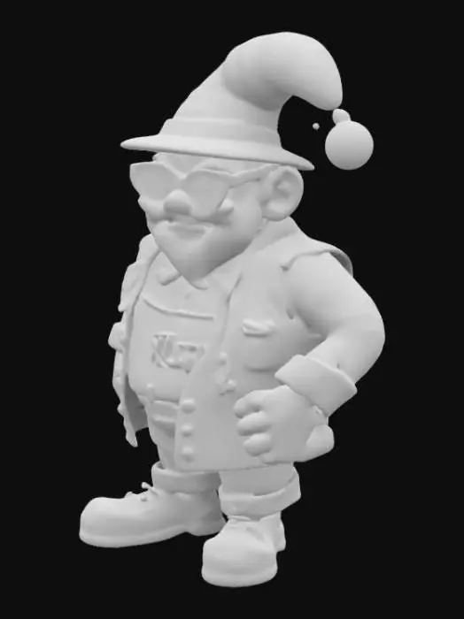 3D model for The character "Master Polygraph" is an anthropomorphic image that combines elements of typography, printing and the CMYK palette. His stylish clothes are decorated with fonts, he holds a printing roller in his hands, and his hat reflects modern printing colors. He wears a twisted mustache and a beard. Wears glasses.