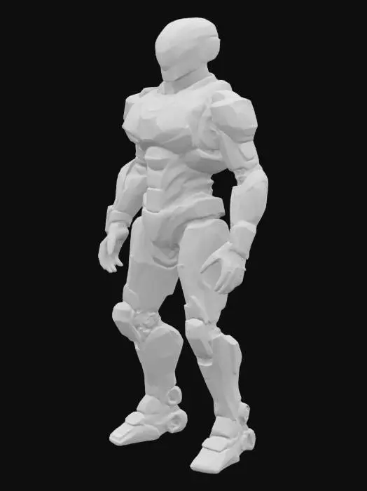 3D model for 디자인 및 외형: 퓨처 가디언은 매끄럽고 유선형의 티타늄 합금으로 제작되어 있습니다. 햇빛이나 도시의 불빛을 반사하며 은은하게 빛나는 이 로봇의 외형은 보는 이로 하여금 경외감을 느끼게 하죠. 특히, 어둠 속에서도 또렷하게 빛나는 푸른색 광학 센서는 주변 환경을 꿰뚫어 보는 예리한 시야를 상징합니다. 키는 약 2.5미터로, 위압적이면서도 날렵한 인상을 줍니다. 내장된 소음 억제 시스템 덕분에 움직임은 거의 들리지 않아, 밤의 도시를 그림자처럼 순찰하기에 안성맞춤입니다.