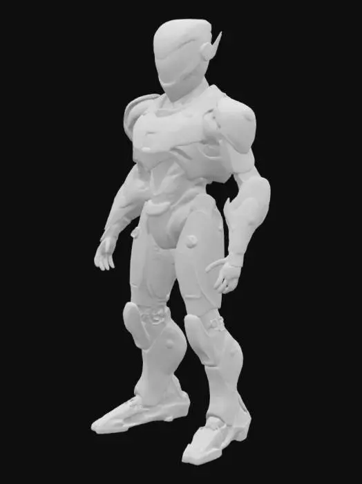 3D model for 
로봇은 매끄러운 금속 몸체와 강렬하게 빛나는 파란색 눈을 가지고 있습니다. 날카로운 각도와 복잡한 디테일이 돋보이는 독특한 디자인이며, 마치 지금 당장 움직일 듯 역동적인 자세를 취하고 있습니다.

전반적인 색상은 차가운 파란색과 회색이 조화를 이루고 있으며, 생생한 네온 악센트가 더해져 미래적인 느낌을 강조합니다.