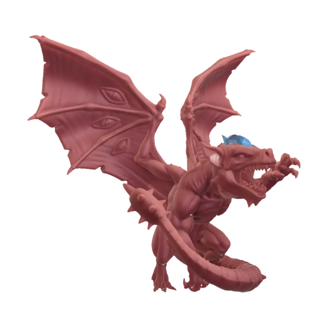 Make me a DnD minifigure ready to print of a Red Dragon with a big head and… - Dragonwings 3D model, vytvořený pomocí AI