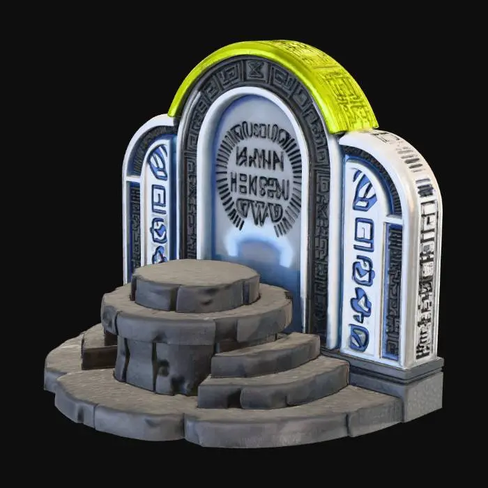 3D model for Stylized fantasy stone altar, mossy, ancient runes, high quality, game ready