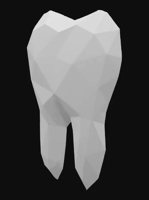 3D model for 	“A low poly style wall art painting for a dental clinic, clean and modern design, featuring a simple tooth icon or smiling tooth illustration, white or light blue background, minimalistic and professional appearance.”