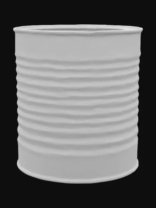 3D model for dented, rusty empty bean can with the lid open wide