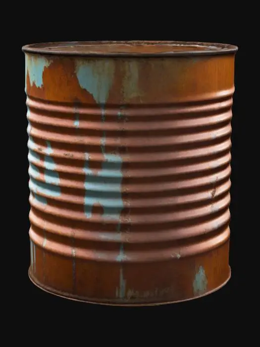 3D model for dented, rusty empty bean can with the lid open wide