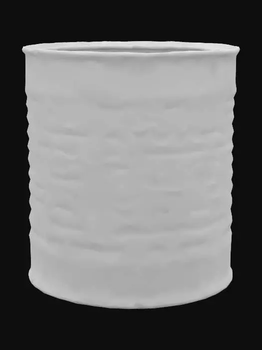3D model for dented, rusty empty bean can with the lid open wide