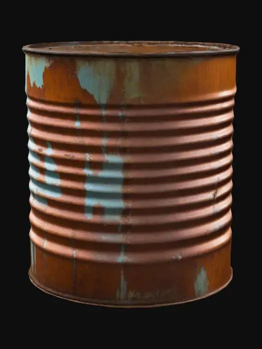 3D model for dented, rusty empty bean can with the lid open wide