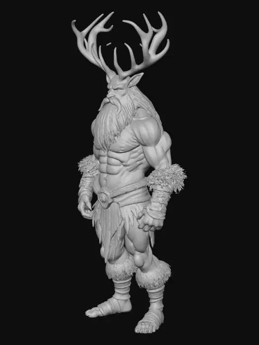 3D model for big warrior, human deer hybrid but mainly use human form, without armor, with big antler