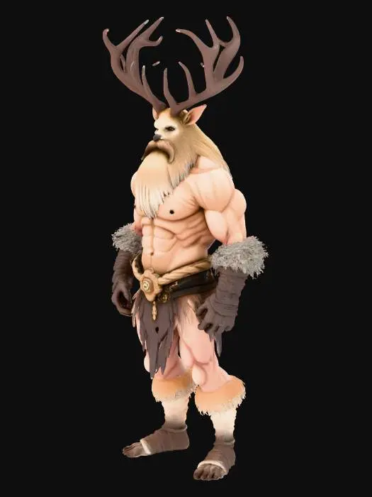 3D model for big warrior, human deer hybrid but mainly use human form, without armor, with big antler