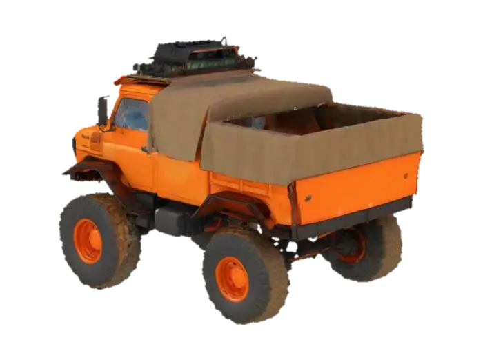 оранжевый грузовик survival - Lorry 3D model, vytvořený pomocí AI