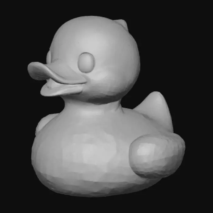 3D model for - Prompt:
    
    A cute stylized rubber duck bath toy, smooth rounded silhouette, bright yellow soft rubber body, glossy finish, orange beak, small black eyes, subtle seam line around the belly, single-piece molded look, PBR-ready with clean UVs, mid-poly for real-time use, no base, centered at origin, facing +Z, uniform scale about 12 cm, watertight manifold mesh

base, stand, pedestal, text, label, barcode, holes, cracks, extreme wear, photogrammetry artifacts, multi-part assembly