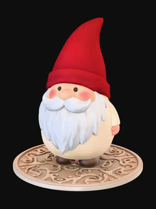 3D model for Generated an image of a mini cute gnome with white beard on a decorative surface, enhancing its features. Suggestion: For better 3D results, ensure clear separation between the gnome and the background to define its form for easier model extraction. only white