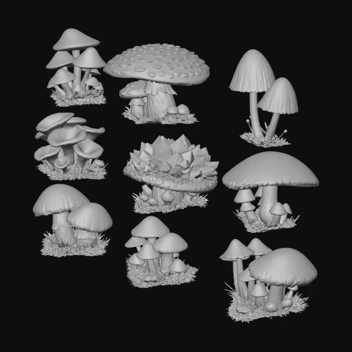 3D model for 9 Separate Mushrooms