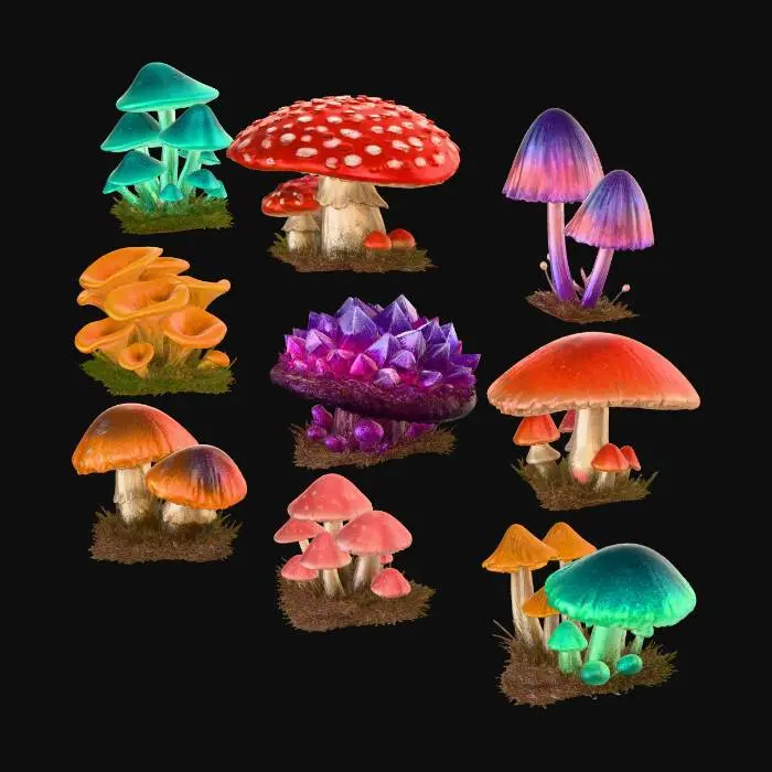 3D model for 9 Separate Mushrooms