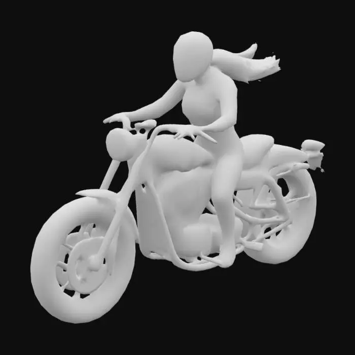 3D model for 一位成年女性，骑着机动车