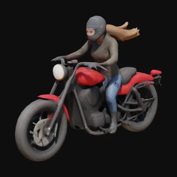 3D model for 一位成年女性，骑着机动车