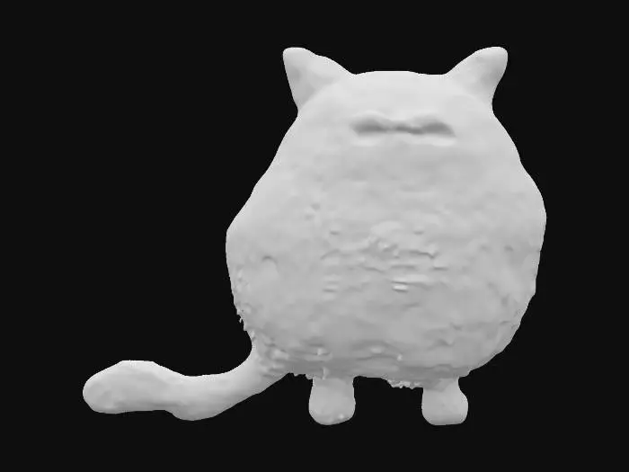 3D model for Anime, Gentle, Symmetrical Body, Full Body, Standing, the object is a robust, fluffy pallas cat with a stocky, rather fat body, round head, short neck, short legs and a dense fur exhibiting a blend of gray and tan hues with subtle striping.
