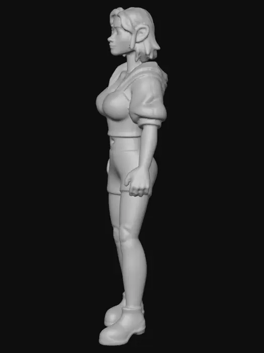 3D model for Translate the reference sketch into a collectible figurine statuesque bust. Matte painted plastic finish, molded seam detail, chunky toy logic sculpting. Neutral expression, simple background. Do not compress vertically